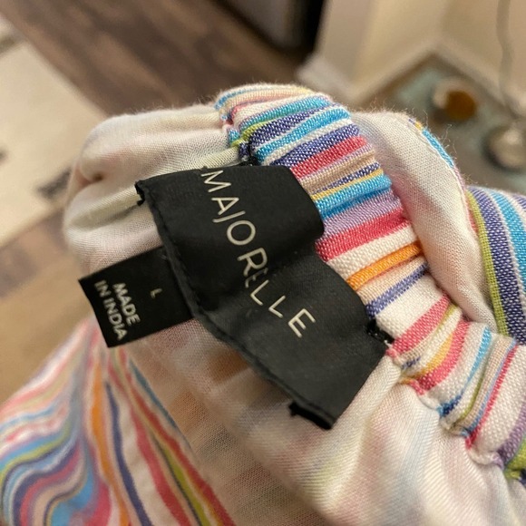 Majorelle Costello Multicolor plunging Ruffle rainbow Striped Crossback Dress L - Picture 16 of 16